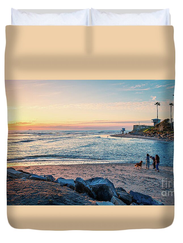 Beach Duvet Cover featuring the photograph Sunset at Cardiff-by-the-Sea by David Levin