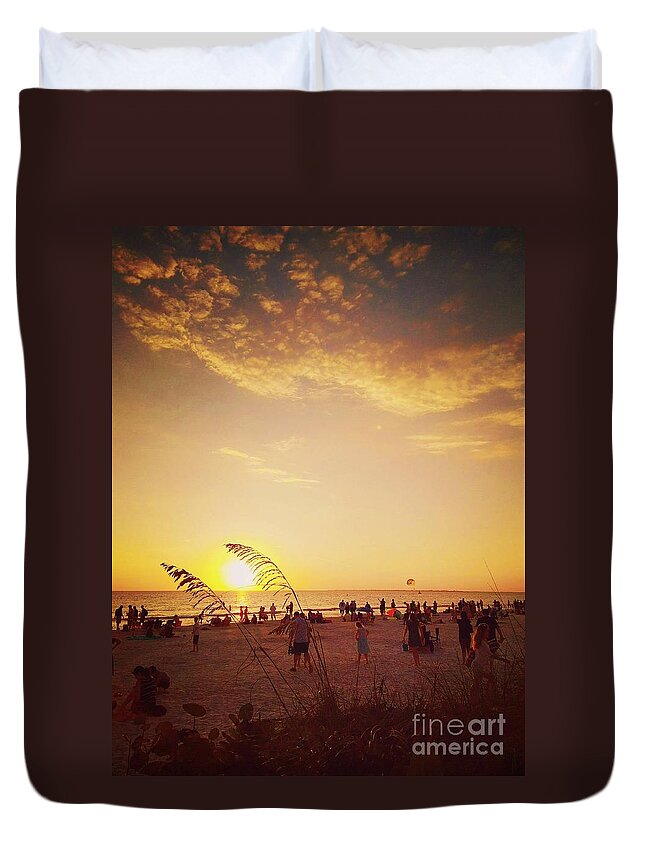 Sunset Duvet Cover featuring the photograph Sunset At Fort Myers Beach by Claudia Zahnd-Prezioso