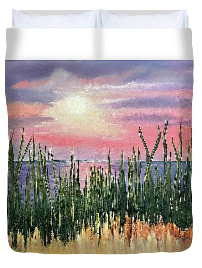 Sunset Duvet Cover featuring the painting Sunset At The Curve by Lisa White