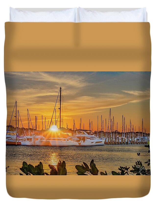 Titusville Duvet Cover featuring the photograph Sunset at the Harbor by Gordon Elwell