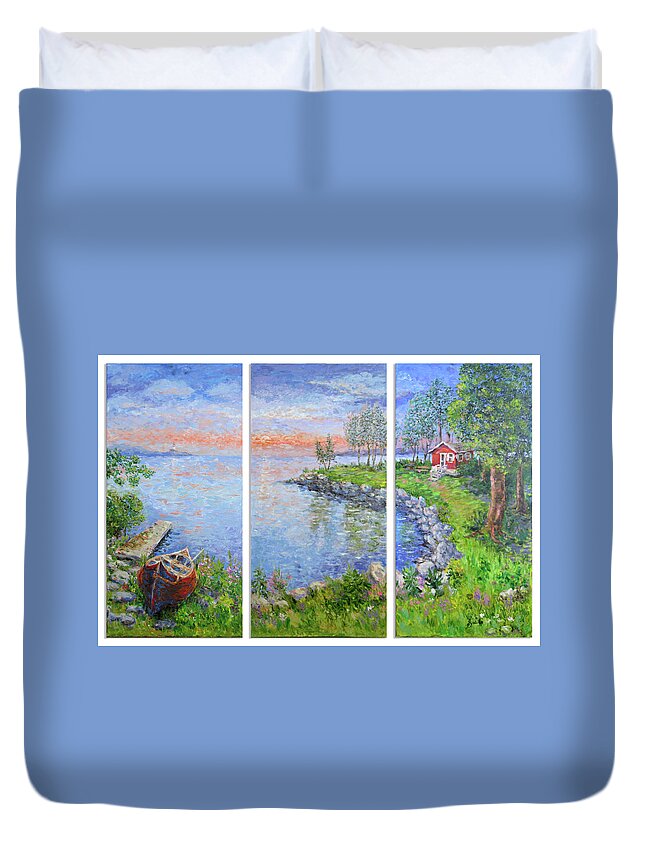Lake Duvet Cover featuring the painting Sunset at the Lake by Jyotika Shroff