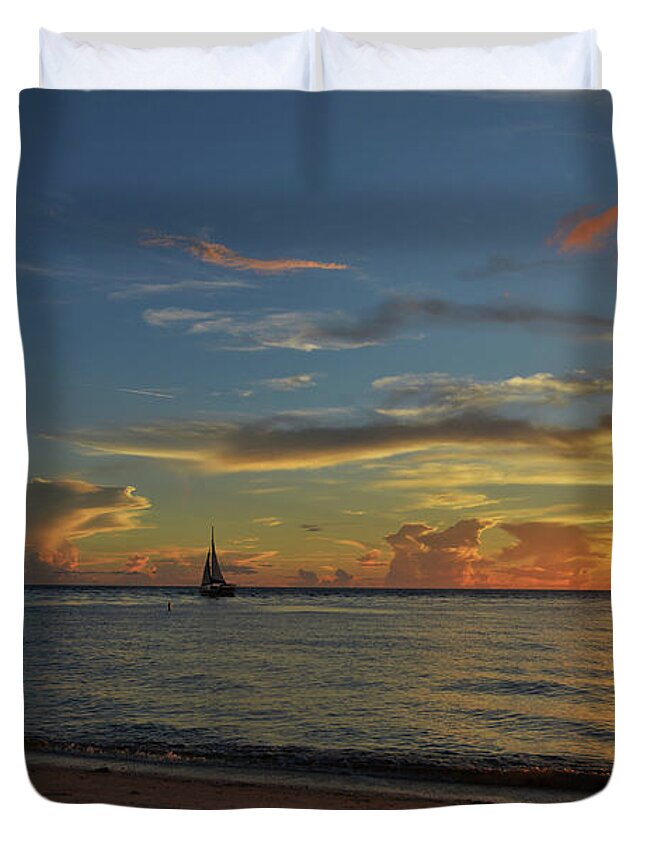 Nokomis Florida Duvet Cover featuring the photograph Sunset at the North Jetty by Mike Brown