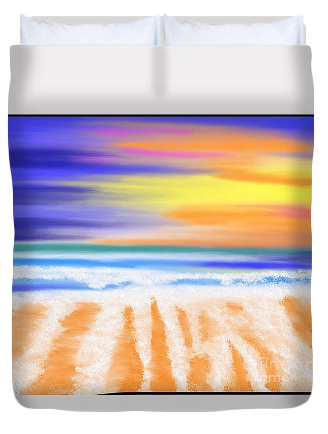Beach Duvet Cover featuring the digital art Sunset beach by Elaine Rose Hayward