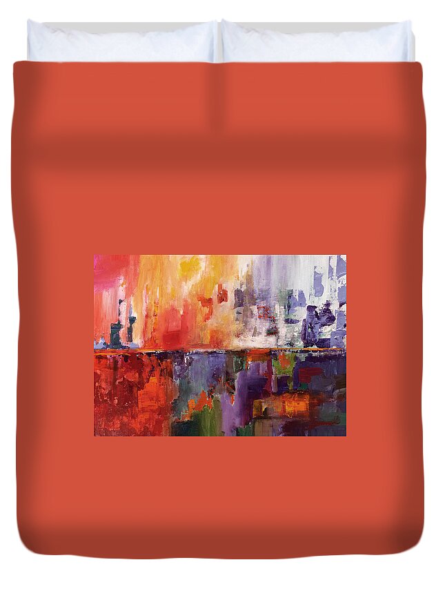  Duvet Cover featuring the digital art Sunset Burst by Linda Bailey