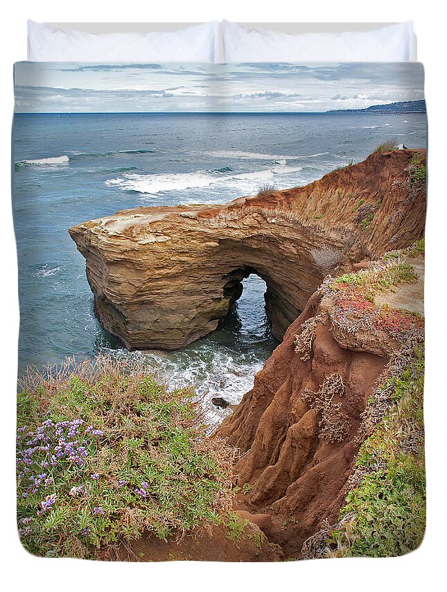 Sunset Cliffs Duvet Cover featuring the photograph Sunset Cliffs in Point Loma - San Diego, California by Denise Strahm