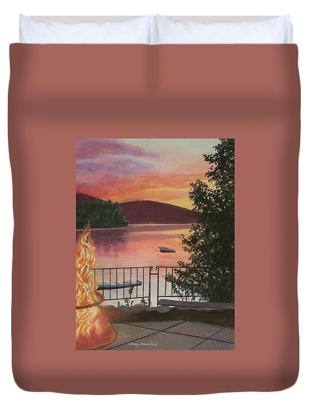New Hampshire Duvet Cover featuring the mixed media Sunset by Constance DRESCHER