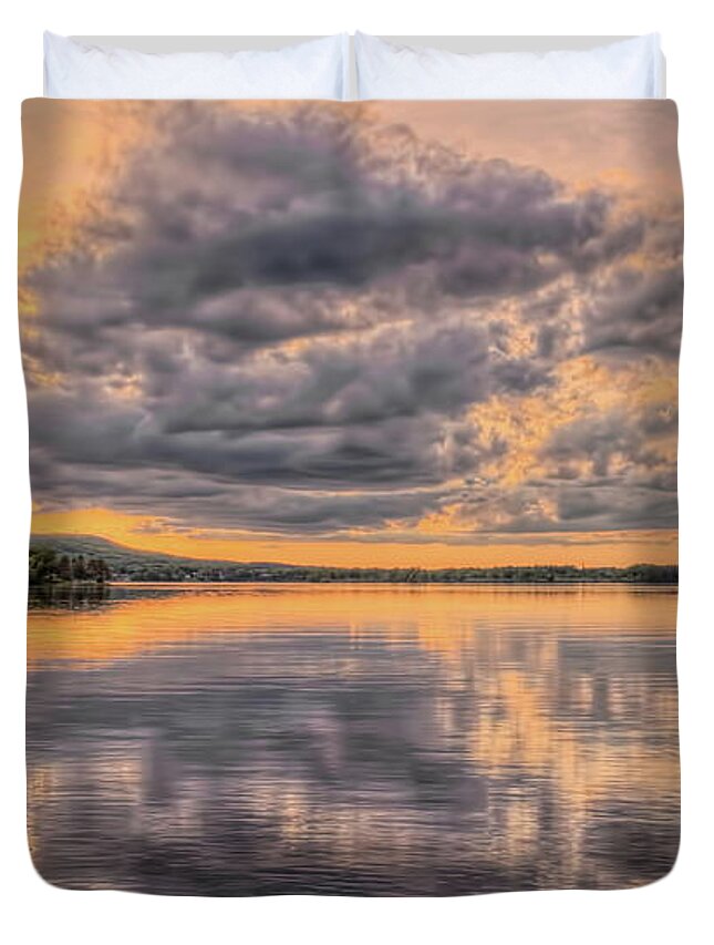 Weather Duvet Cover featuring the photograph Sunset Cumulus Clouds Over Lake Wausau by Dale Kauzlaric