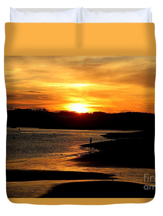 Maine Duvet Cover featuring the photograph Sunset Fishing on Drakes ISland by Lennie Malvone