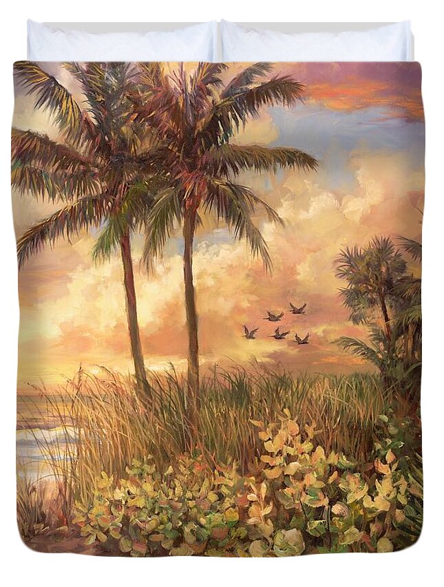 Tropical Duvet Cover featuring the painting Sunset Fort Myers by Laurie Snow Hein