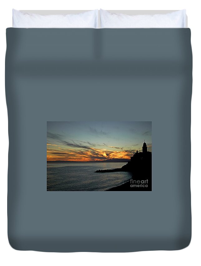 Scenery Duvet Cover featuring the photograph Sunset in Camogli Italy by Paolo Signorini