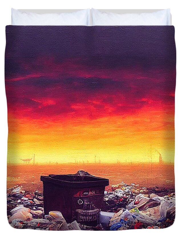 Figurative Duvet Cover featuring the digital art Sunset In Garbage Land 3 by Craig Boehman