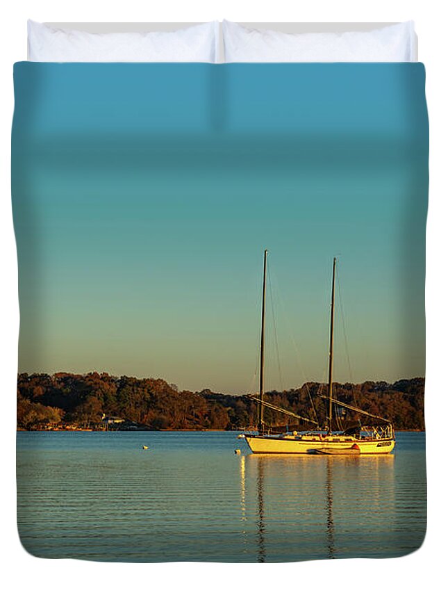 Sunset Duvet Cover featuring the photograph Sunset in the Cove by Sharon Popek