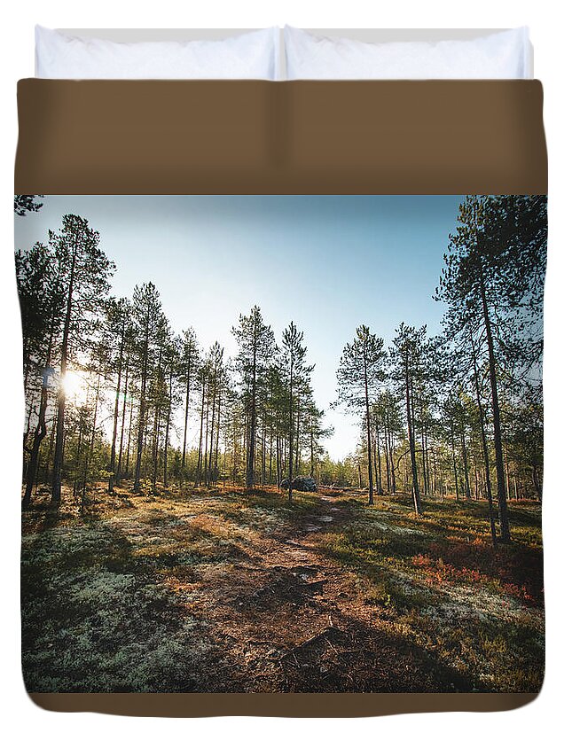 Outside Duvet Cover featuring the photograph Sunset in the Finnish wilderness by Vaclav Sonnek