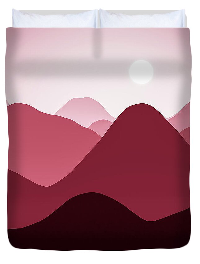 Sunset Duvet Cover featuring the digital art Sunset in the Mountains Red Abstract Minimalism by Matthias Hauser
