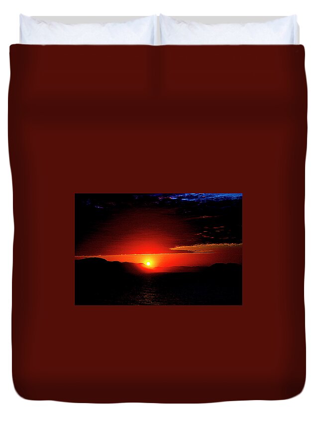 Sunset Duvet Cover featuring the digital art Sunset - Inside Passage Alaska by SnapHappy Photos