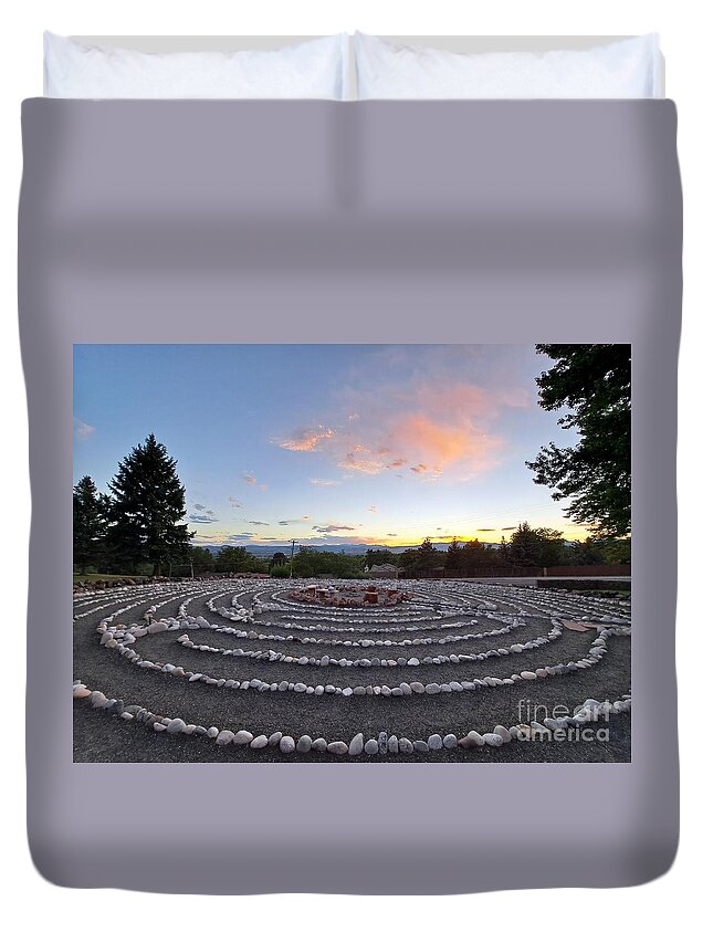 Labyrinth Duvet Cover featuring the digital art Sunset Labyrinth Colorado by Marlene Besso