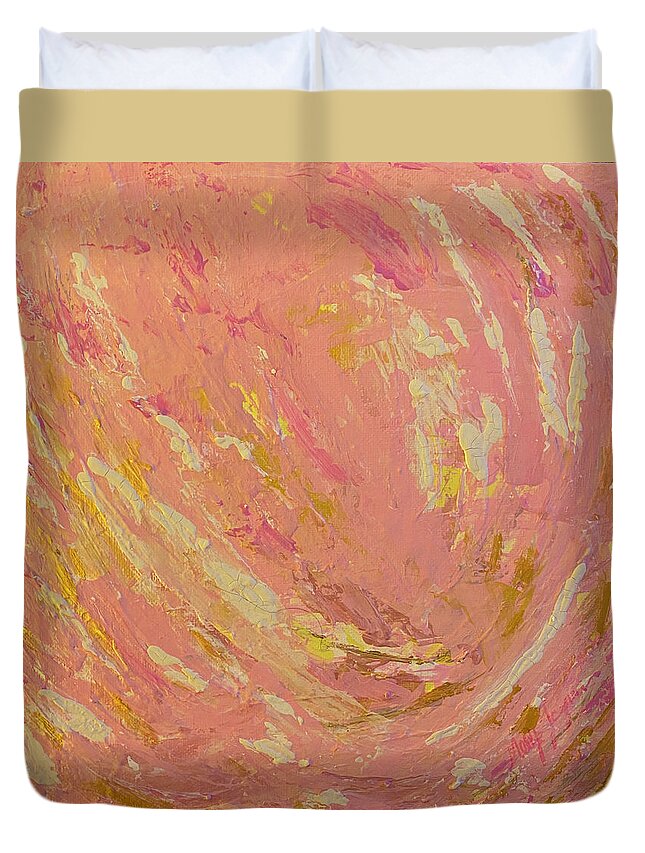 Pink Duvet Cover featuring the painting Sunset by Medge Jaspan