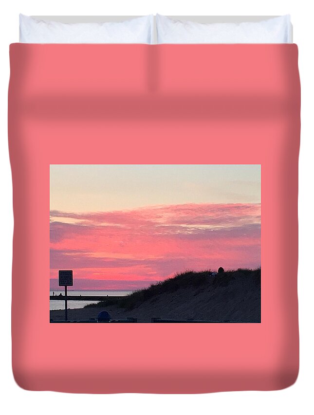 Sunset Duvet Cover featuring the photograph Sunset on Lake Michigan by Lisa White
