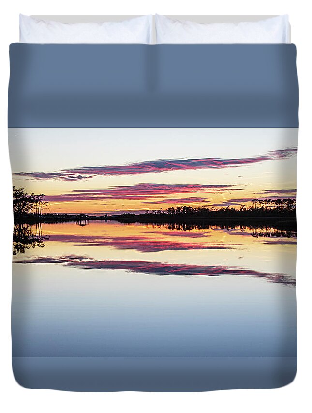 Sunset Duvet Cover featuring the photograph Sunset on the Tideland Trail by Bob Decker