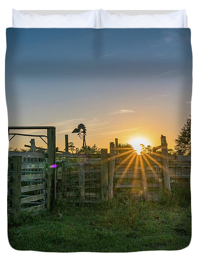 Indiantown Duvet Cover featuring the photograph Sunset Over Cow Town by Todd Tucker