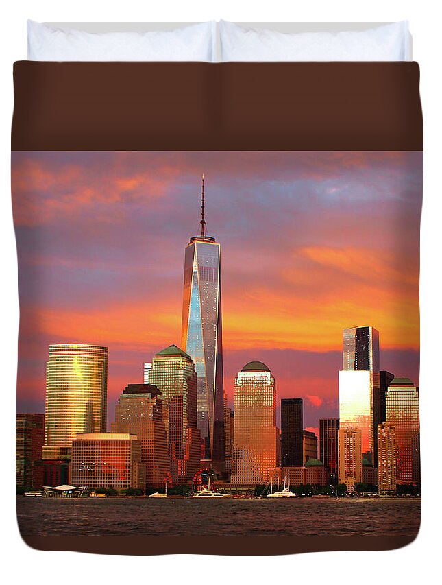 Photographs Duvet Cover featuring the photograph Sunset over Downtown Manhattan by Habib Ayat