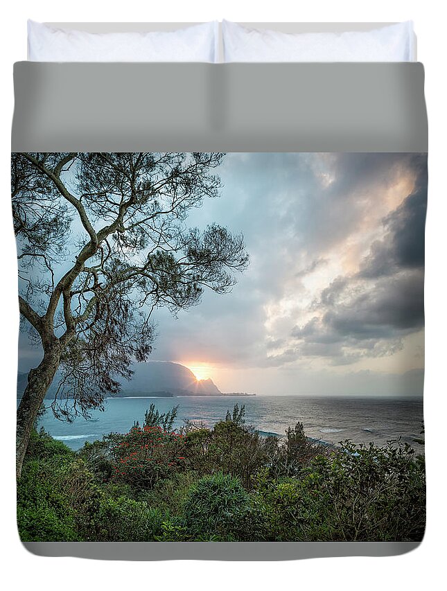 Hanalei Bay Duvet Cover featuring the photograph Sunset Over Hanalei Bay from St Regis by Belinda Greb