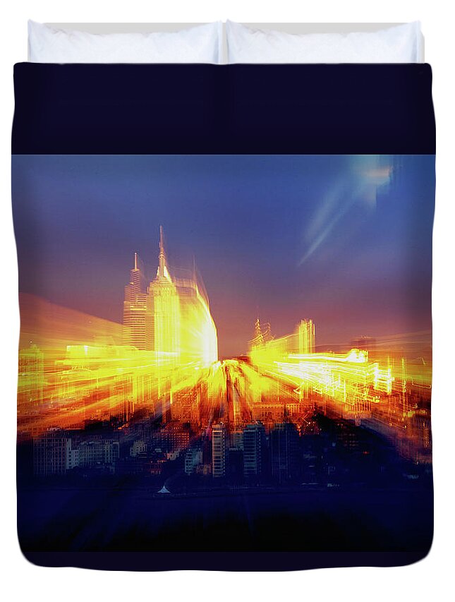 Nyc Duvet Cover featuring the photograph Last Light over NYC #2 by Alina Oswald