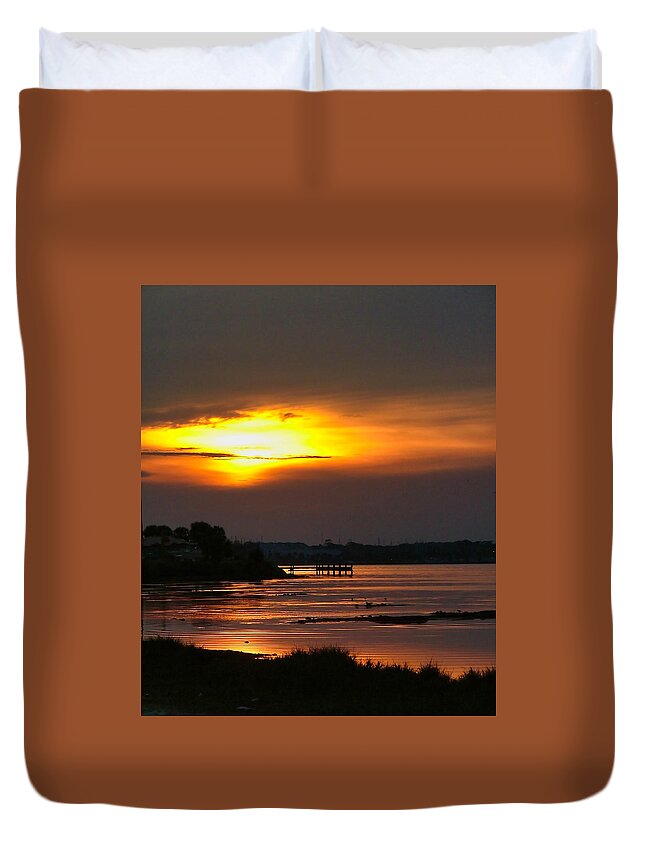 Sunset Duvet Cover featuring the photograph Sunset Over Titusville Florida by Phil And Karen Rispin