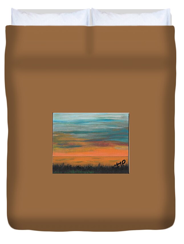 Sun Duvet Cover featuring the painting Sunset Overseas by Esoteric Gardens KN