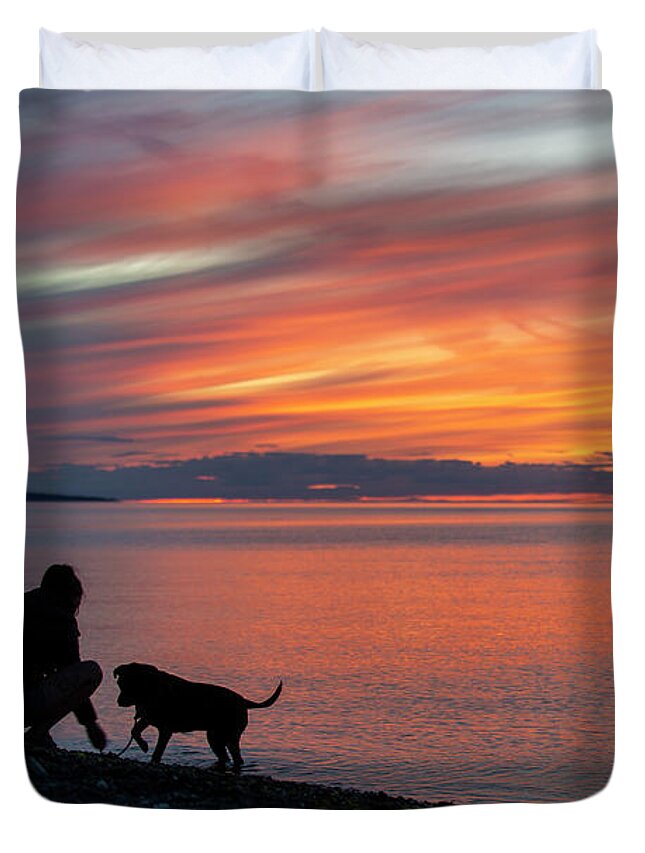 Photography Duvet Cover featuring the photograph Sunset Playtime by Erin Marie Davis