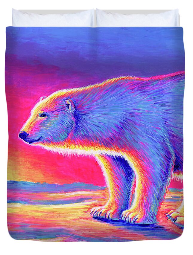 Polar Bear Duvet Cover featuring the painting Sunset Polar Bear by Rebecca Wang