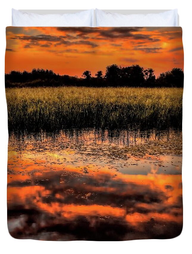 Wausau Duvet Cover featuring the photograph Sunset Reflection On The Rib River by Dale Kauzlaric