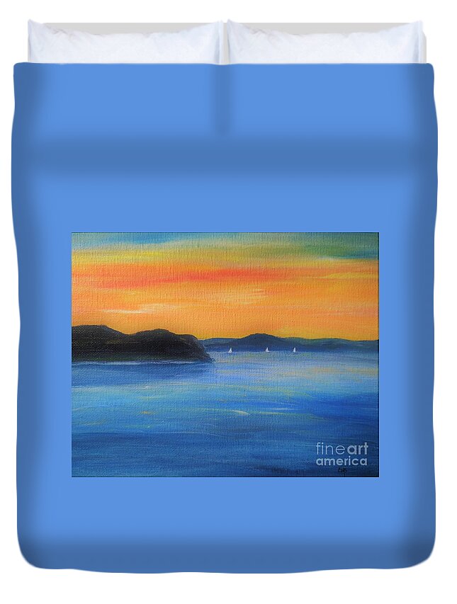 Sunset Painting Duvet Cover featuring the painting Sunset Sail by Irene Czys