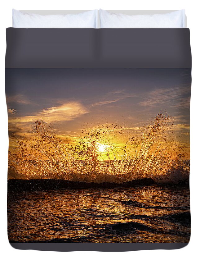 Sunset Duvet Cover featuring the photograph Sunset Spray by Gary Skiff