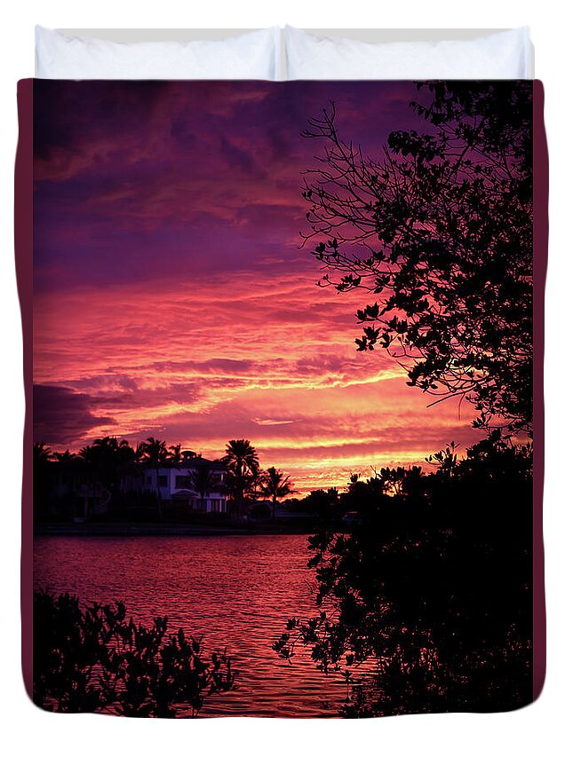 Sunset Duvet Cover featuring the photograph Sunset Through Mangrove Trees by Laura Fasulo