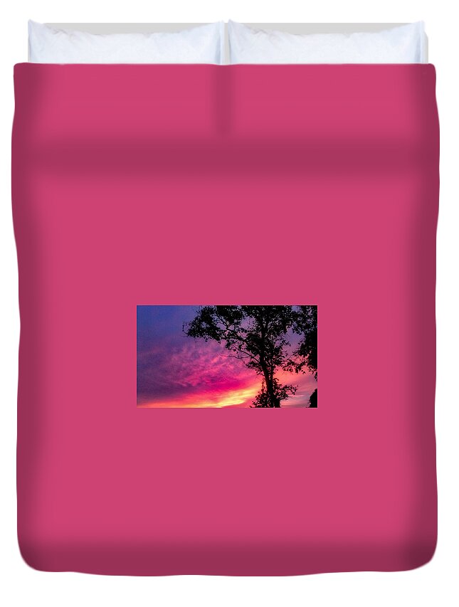 Sunset  Duvet Cover featuring the photograph Sunset with a tree by Kelsea Peet