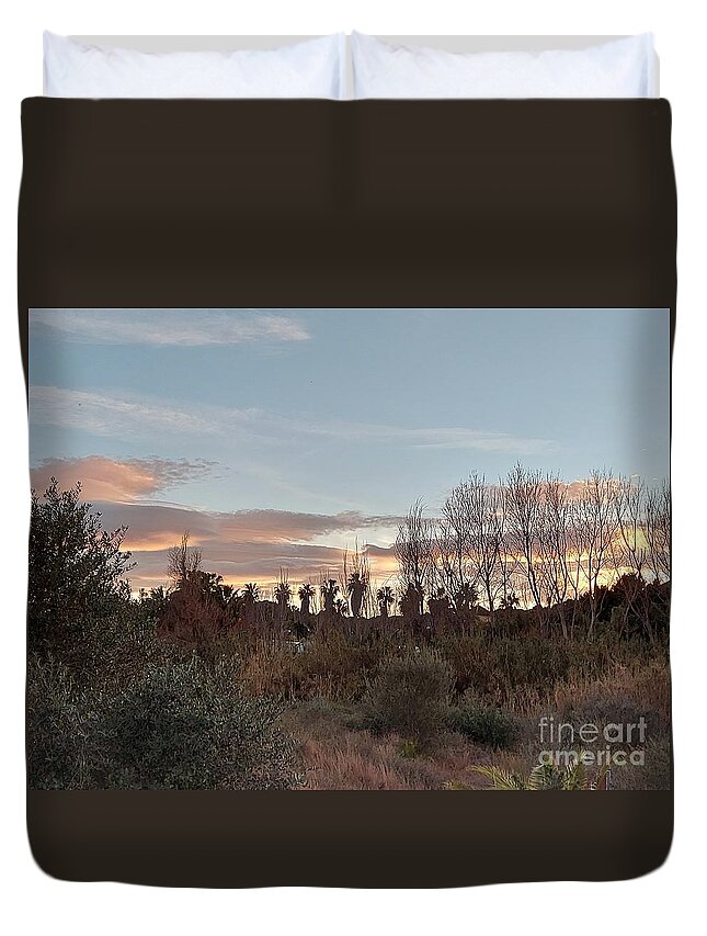 Path Duvet Cover featuring the photograph Sunset with trees in Torremolinos by Chani Demuijlder