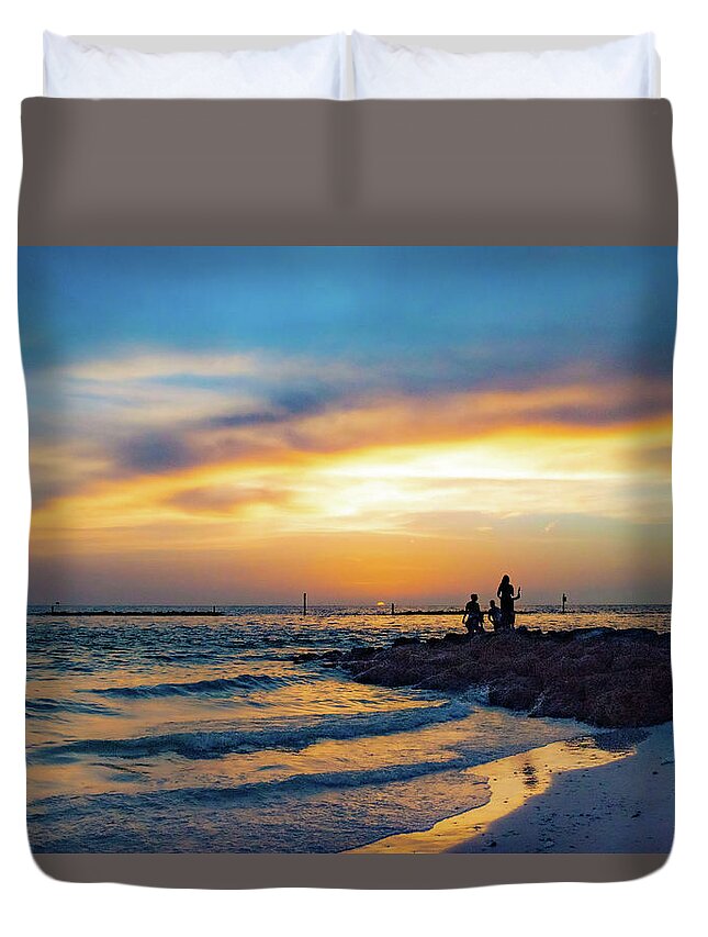 Sunset Duvet Cover featuring the photograph Sunset's Fiery Kiss by Debra Kewley