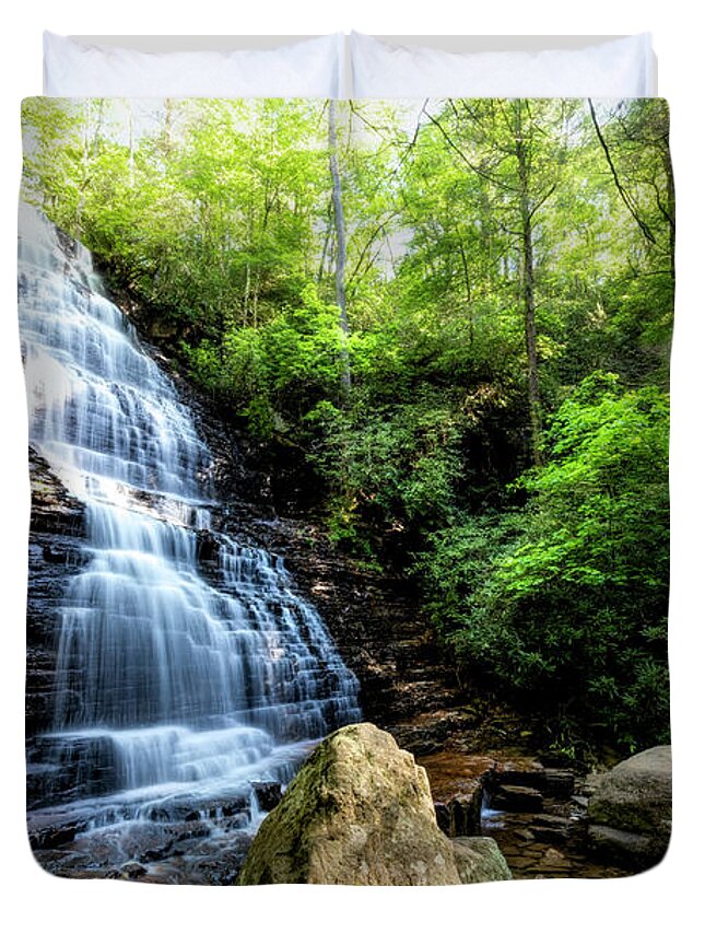 Benton Duvet Cover featuring the photograph Sunshine at the Benson Waterfall by Debra and Dave Vanderlaan