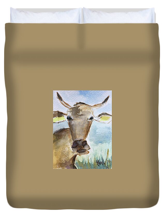 Cow Duvet Cover featuring the painting Sunshine by Roxy Rich