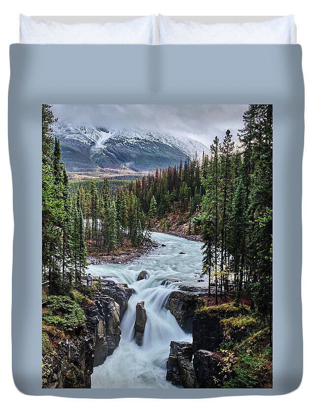 Voyage Jasper Banff 2021 Duvet Cover featuring the photograph Sunwapta Falls Jasper by Carl Marceau