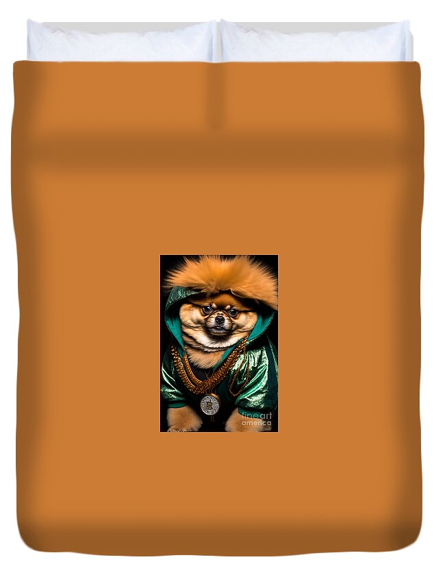 'sup Dawgg Pomeranian Duvet Cover featuring the mixed media 'Sup Dawgg Pomeranian by Jay Schankman
