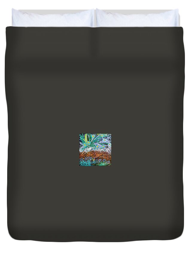  Duvet Cover featuring the painting Super Bowl Sunday Backyard by Mark SanSouci