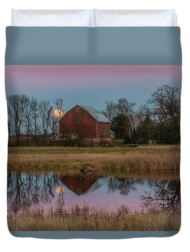 Moon Duvet Cover featuring the photograph Super Moon and Barn Series #1 by Patti Deters