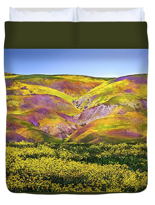 Wildflowers Duvet Cover featuring the photograph Superbloom Hills Above Carrizo Plain, California by Brian Tada