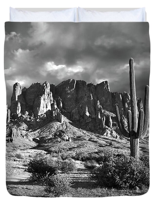 Superstition Mountains Duvet Cover featuring the photograph Superstition's Sentry by American Landscapes