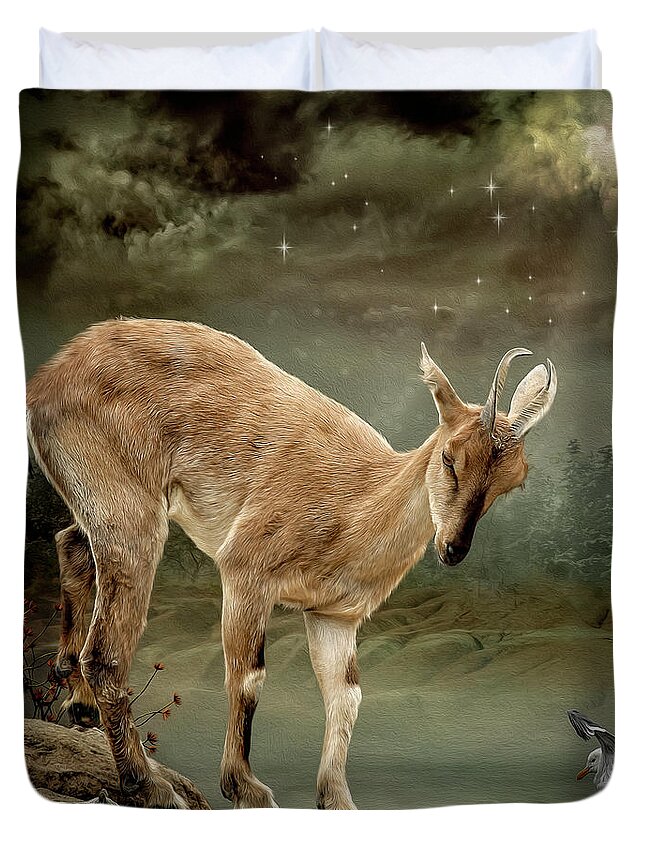 Goat Duvet Cover featuring the digital art Sure Footed by Maggy Pease