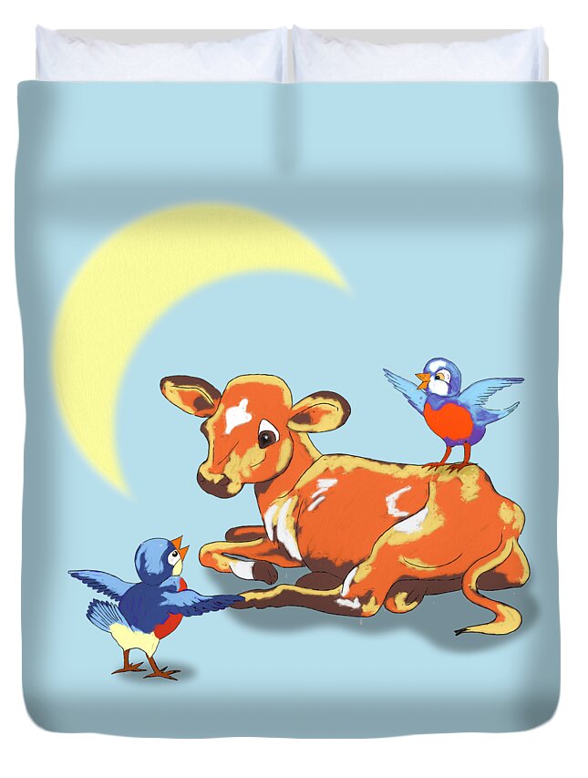Cow Duvet Cover featuring the digital art Sure You Can by John Haldane