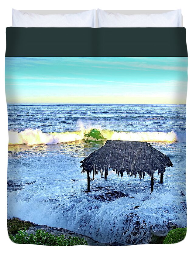 Windansea Duvet Cover featuring the photograph Surf Shack at Windansea Liquid Carpet by Russ Harris