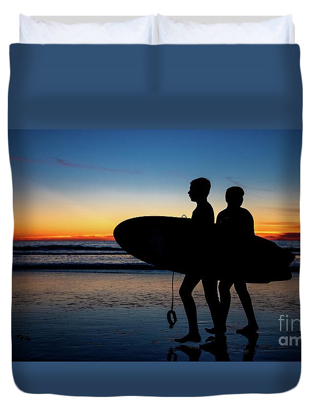 Athlete Duvet Cover featuring the photograph Surfers' Silhouette by David Levin